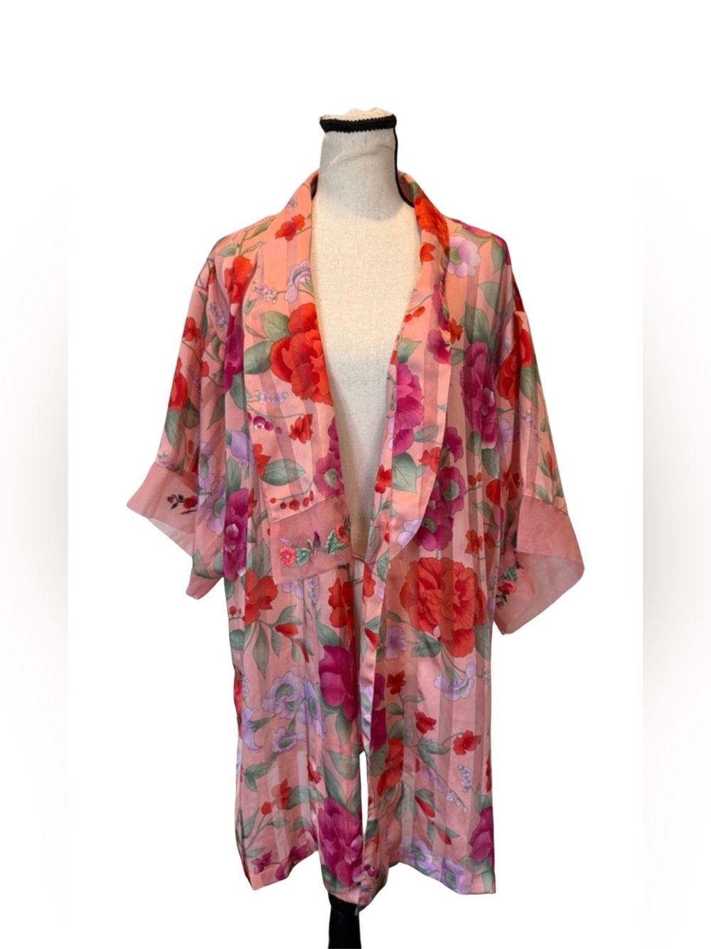 Vintage Victoria's Secret Robe Gold Label Floral Kimono Size Small No Belt Read